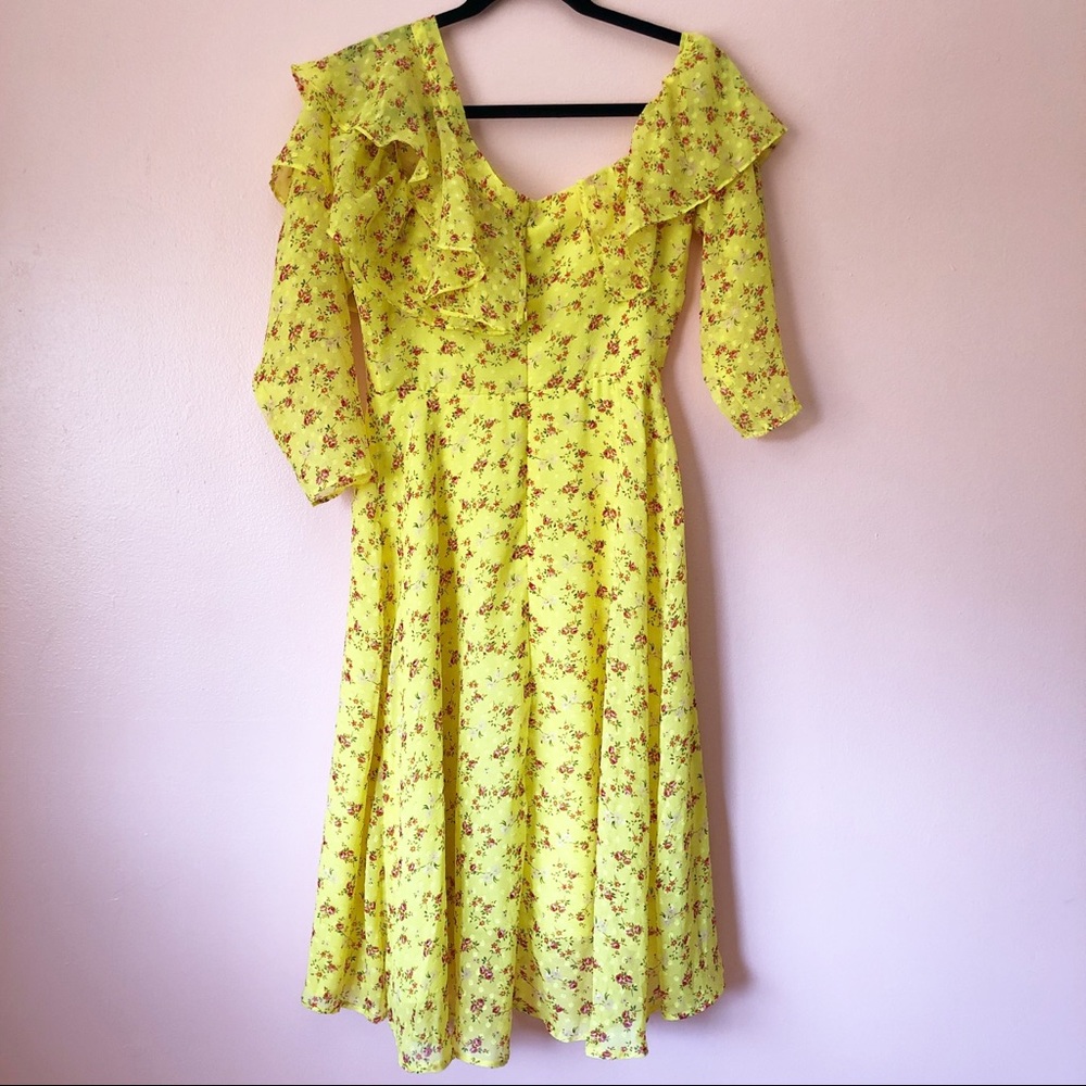 ASOS Yellow Floral Ruffle Midi Dress - Picture 3 of 4